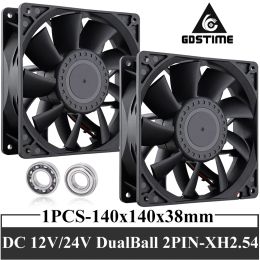 Ventilador de GDstime de enfriamiento de 14 cm 140 mm x 38 mm 12V 24 V. Cambio de bolas dual DC Ventilador de enfriamiento sin escobillas 223 CFM Big Airflow Case Ventilador para cabina