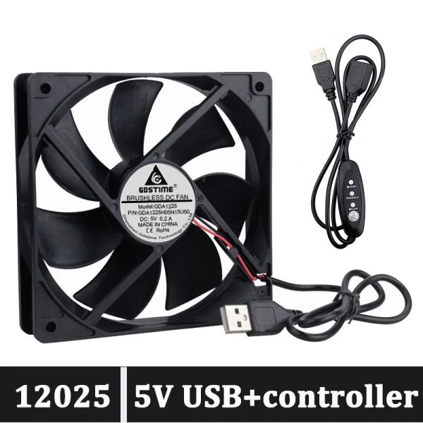 Refroidissement gdstime dc 5v ventilateur de 120 mm Fablier de refroidissement ordinateur PC de bureau avec couvercle sans balais de 120 mmx120mmx25 mm ventilateur USB avec contrôleur de vitesse