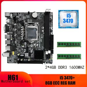 Refroidissement H61 LGA 1155 Ensemble de carte mère avec i5 3470 CPU et DDR3 4GB * 2PCS = 8 Go 1600MHz PC RAM Memory Graphics Integrated Graphics Card