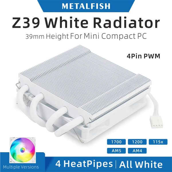 Refroidissement Metalfish Z39 CPU blanc refroidisseur de 39 mm Radiateur de hauteur avec ventilateur PWM coloré de 9 cm pour 1700 / 1200/115x / AM5 Mini Itx Compact Platform