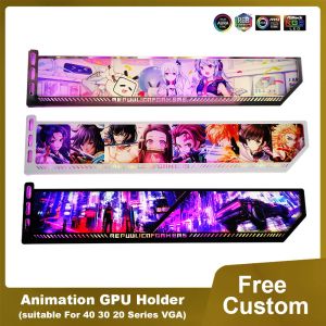 Bracket de carte graphique de refroidissement RGB 3090 4090 Animation GPU Holder, DIY Gamer Cabinet décoratif coloré VGA Support 5V / 12V Aura Sync