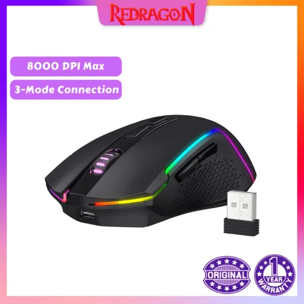 Refroidissement redragon M693 Wireless / Wired BT 2.4g Bluetooth Gaming 8000 DPI Gamer Mouse Recketing Recorction RVB RETHILLIGHT POUR PC // ordinateur portable