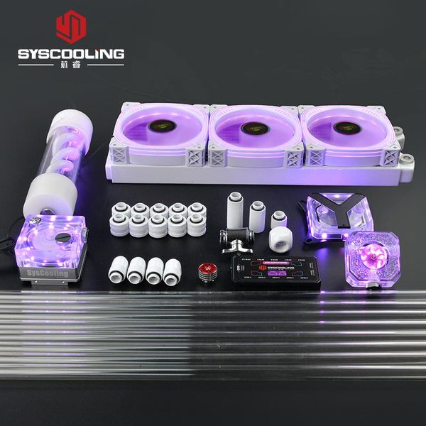 Refroidissement Syscofolling White Color PC Kit de refroidissement à eau pour Intel et AMD CPU 360 mm Radiateur en cuivre avec des lumières RGB PETG TUBE REFORMINATION