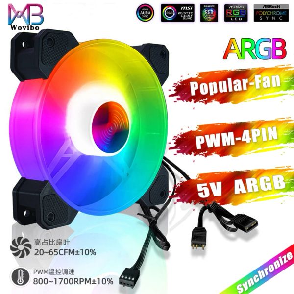 Refroidissement wvibo 120 mm argb ventilateur jade anneau pwm 4pin 12v dc muet mut silencieuse ventilateurs de case plus fraîche 5v 3pin RGB Aura Sync Ventilador