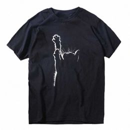 Coolmind Top Qualité 100% Cott Lovely Cat Imprimer Hommes T-shirt Casual Lâche Hommes Tshirt O-cou T-shirt Tricoté Mâle Hommes T-shirt i7is #