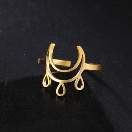 COOLTIME Crescent Moon Regentropfen Einstellbare Frauen Ringe Edelstahl Offene Finger Ringe Schmuck Geschenk 2023 Neue In