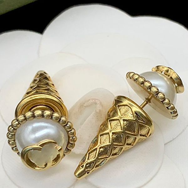 Cooper boucles d'oreilles nacrées boucles d'oreilles plaquées or 18 carats femmes Vintage en laiton en forme de cône gouttes rétro élégant marque de luxe bijoux