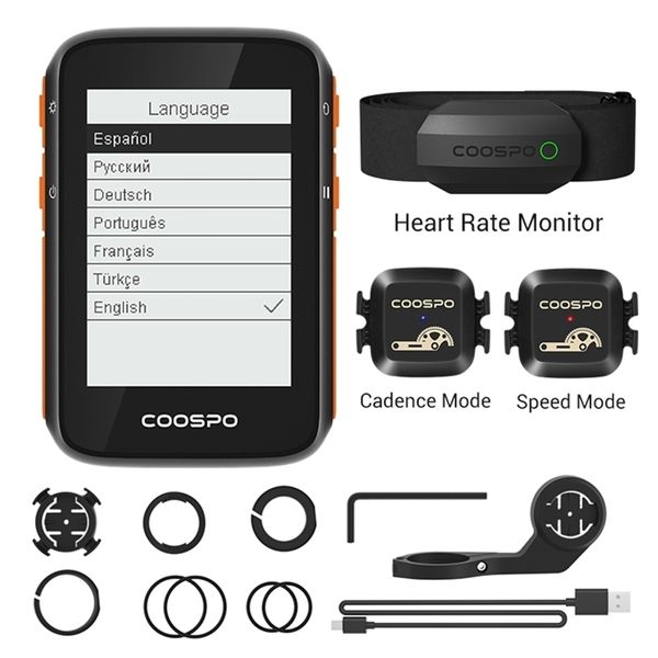 Coospo BC200 Ordinateur de vélo GPS 2.4 pouces ANT + Bluetooth5.0 Compteur de vitesse de vélo Compteur kilométrique Support de support de vélo multilingue 220119