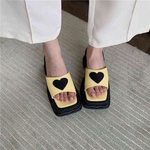 Cootelili 2022 Fashion Slippers vrouwen rond teen Wedges zomer dames slippers glijden op midden hak casual 35-40 G220518