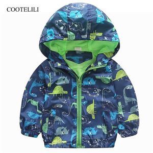 CoTelili 80-120cm Lente Herfst Dinosaur Windbreaker Kinderjas Jongens Bovenkleding Jas Hooded Babykleding voor 211011