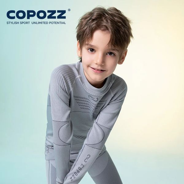 COPOZZ Ropa interior térmica de esquí funcional para niños, transpiración, compresión, Snowboard, secado rápido, transpirable, conjunto de tejido sin costuras para niños 240130