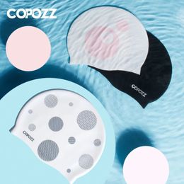 Copozz Elastic Silicon Rubber Waterproof Protect Ears Long Hair Sports Swim Pool Hat Large Size Swimming Cap for Men Women Adult 240426