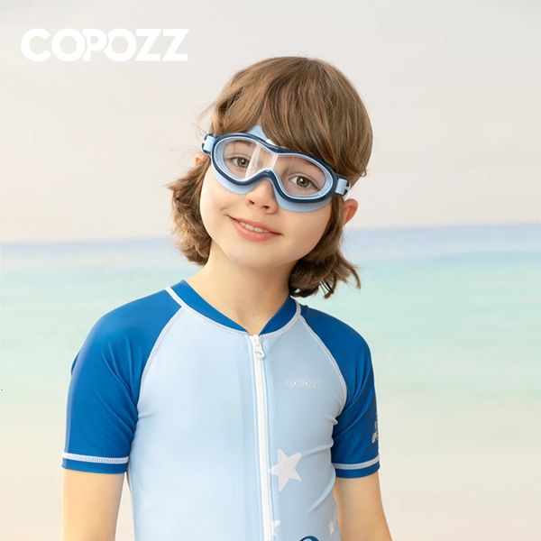 COPOZZ enfants lunettes de natation Anti-buée étanche enfants adolescents grand cadre lunettes de natation garçon fille une pièce lunettes 240112