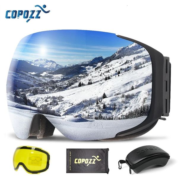 COPOZZ Lunettes de ski magnétiques avec lentille à changement rapide 2s et étui Protection UV400 Anti-buée Lunettes de ski de snowboard pour hommes femmes 240109