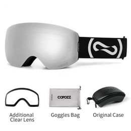 COPOZZ lunettes de Ski d'hiver magnétiques Protection UV400 lunettes de Ski Anti-buée mâle femelle lentille claire étui Kit ensemble lunettes de Snowboard 240109