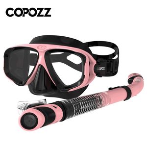 Copozz duikmasker set anti -mistbril met snorkelglazen buis verstelbare riem voor vrouwen mannen volwassen zwemmen 240416