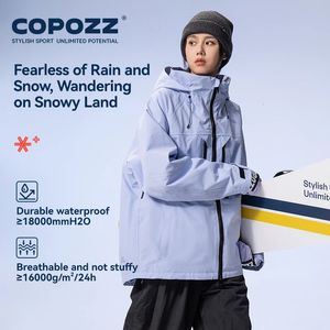 COPOZZ épaissir 3L veste de Ski hommes femmes coupe-vent imperméable hiver manteau de Ski vêtements de Ski couleur unie à capuche chaud Snowboard Ski costume 240104