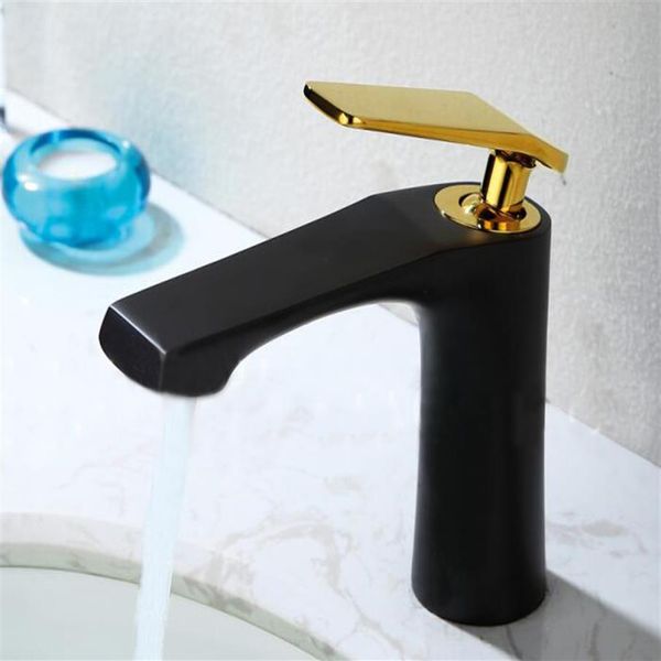 Cobre Negro oro Latón Baño Grifo Cerámica Vintage Y Grifo frío Lavabo Mezclador Mango dorado Grifo del fregadero Grifo mezclador BF283h