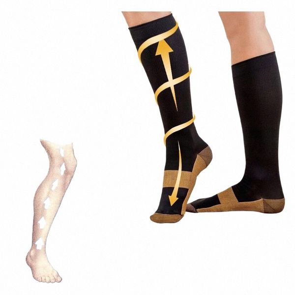 Cobre Compri Socks Hombres Mujeres Anti fatiga Dolor Alivio Alieto Alta medias de 20-30 mmHg para correr embarazo atlético xxl p7ou#