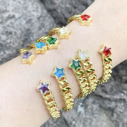 Koper Vergulde Cubaanse Ketting Vorm Armbanden Op Hand Kleurrijke Ster Kristal Steen Manchet Bangle Vriendschap Sieraden Gift