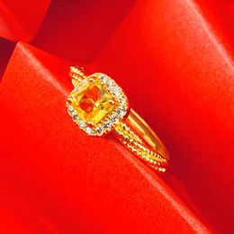 Bague en cuivre plaqué or, petit diamant en cristal jaune sucre, avec Design de Niche féminin, Style Instagram