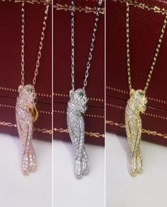 Koperen sieraden klassieker aristocratische luxe diamanten veer luipaard paar ketting 18k rosé goud dames hang ketting5504230