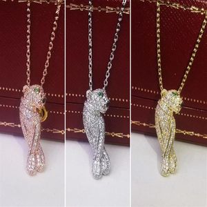 Koperen sieraden klassieke aristocratische luxe diamanten veer luipaard paar ketting 18K rose goud dames hanger ketting233k