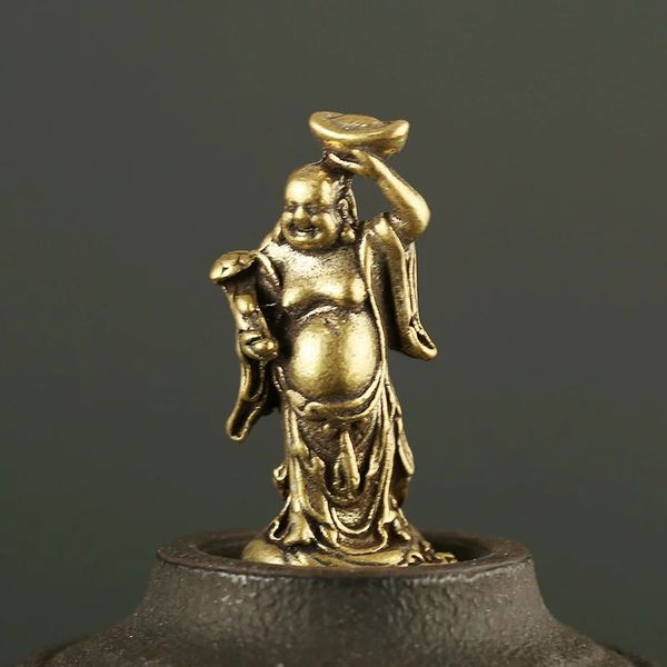 Copper Maitreya Bouddha Miniatures Figurines Pocket Brass Small Status Ornements Home Decor Craft for Living Room Desk Decoration 240418