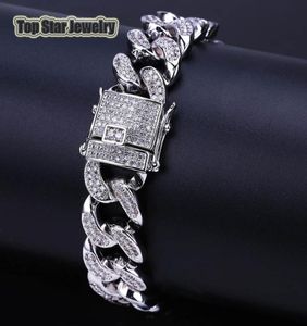 Microinserts en cuivre diamant blanc MIAMI lien cubain Bracelets hommes Hip Hop Bling chaînes glacées avec boîte à bijoux 6986262