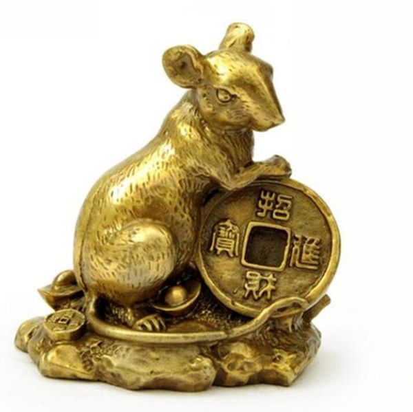adornos de cobre en cobre dinero rata ratón feliz deseo de hacer dinero en doce rata decoración de bronce para el hogar