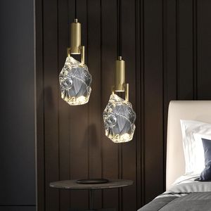 Lámparas colgantes de cobre Lámparas decorativas para dormitorio, mesita de noche, isla de cocina rectangular, lámpara colgante LED de cristal, iluminación interior