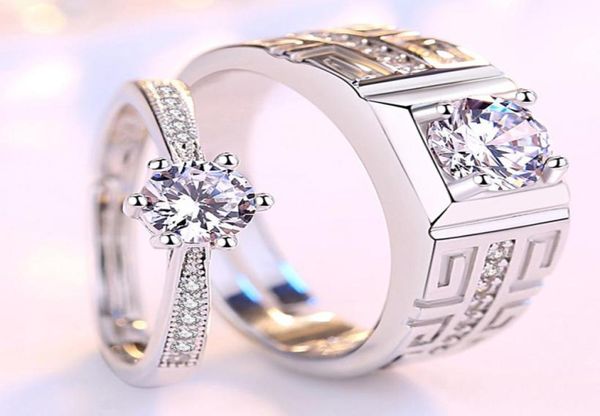 Cobre plateado plata ajustable seis garras anillos de pareja 1 par hombres mujeres promesa compromiso joyería de dedo día de San Valentín Anni7367708