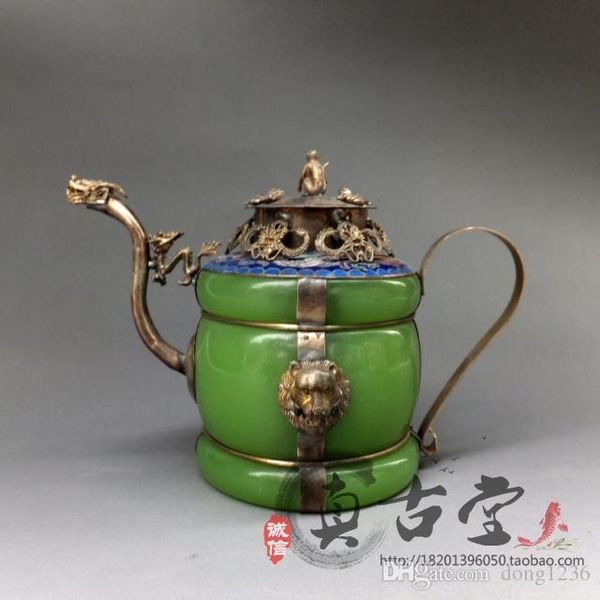 Cuivre pot ornements jade agate longzui théière décoration artisanat cadeau collection