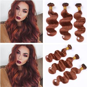 Koper Rood Braziliaanse Body Wave Weefsels Menselijk Haar Bundels Dubbele Wefts # 33 Dark Auburn Virgin Hair Extensions Reddish Brown 3 Bundel Deals