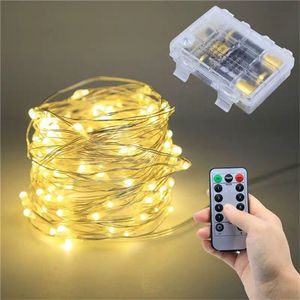 Cuivre argent fil LED guirlande lumineuse fée guirlande lampe décorative noël avec 8 Modes télécommande alimenté par batterie