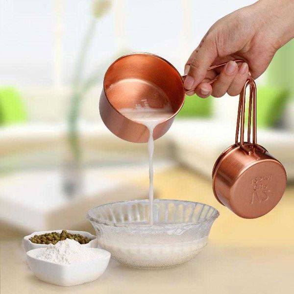 Herramientas de cobre y acero inoxidable, tazas medidoras, juego de 4 piezas, herramientas de cocina, herramienta para hacer pasteles y medidores para hornear