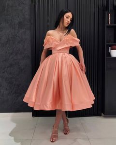 Corail Off épaule robe de bal robe de cocktail perles fleurs à la main formelle robe de soirée de bal robes de soirée