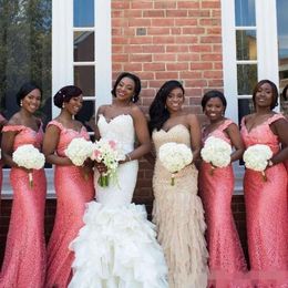 Coral 2019 bruidsmeisje jurken goedkope kanten dop mouwen applique v nek zeemeermin lange bruidsmeisje jurk plus size avond feestjurk