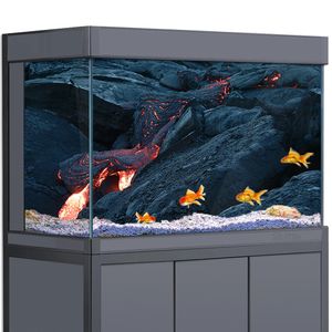 Corail Aquarium Fond 3D Volcan Magma Lava Rock Noir HD Impression Papier Peint Fish Tank Reptile Habitat Décorations PVC 231211