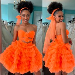 Corail Cocktail Party Robe Ruffle Homecoming Prom Pageant Formal Rison Black-Tie Gala Graduation Hoco Rise de drame semi-forme