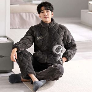 Coral Fleece 3-laags Super dikker winter slaapkleding Slapen Koreaanse stijl Casual Pamas voor mannen Warm gezellige zachte pyjama Homme
