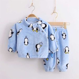 Coral Fleece Kids Pijamas Homewar Boys Girls Winter Children Pyjama Set Warm Flanel Baby Nachtkleding Meisje Jongen 211130