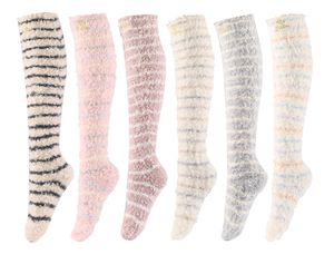 Corail polaire cuisse haute chaussettes longues sur les rayures du genou velours flou hiver chaud équipage bas jambières pour femmes filles