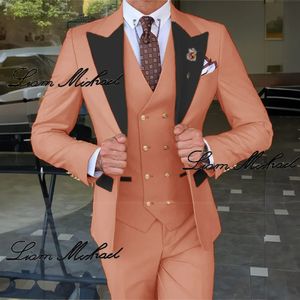 Coral Heren Pak 3 stuk Formele Bruiloft Smoking Bruidegom Aangepaste XS5XL Elegante Feestjurk voor Mannen 240318