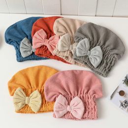 Accesorios de baño de terciopelo de coral con bowknot Toalla de cabello seco Secado rápido Gorro de pelo Súper absorbente para mujeres Gorro de ducha portátil H JllAXG