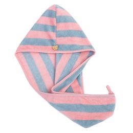 Velours corail rayé séchage rapide cheveux bonnets de douche serviette femmes filles absorbant sec salle de bain bonnet de bain doux Turban serviettes