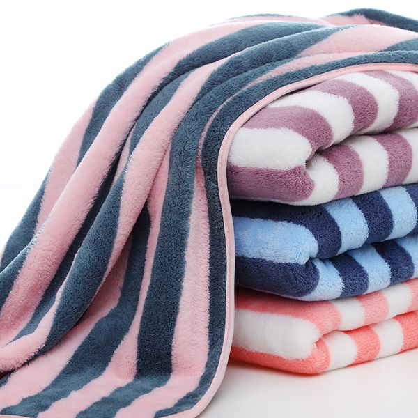 Serviette en laine de corail serviettes absorbantes douces pour le visage rayures colorées épaissir débarbouillette fournitures pour la maison logo de commande 9 couleurs WMQ860