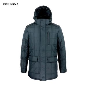 CORBONA Collier de fourrure Manteau pour hommes surdimensionné Visualisation de la température Heavy Vintage Business Casual Style coréen Parka mâle 211214