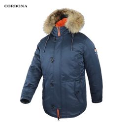 Corbona N3B Type Winter Parka Herenjas Lang Oversize Echte Bont Kap Militaire Leger Mannelijke Jassen Gevoerde Fleece Merkdoeken 211216