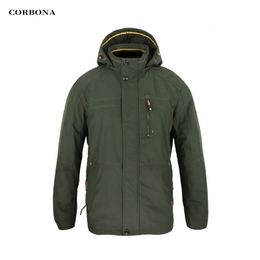 Corbona Stijl Herfst Mens Jas Winddicht Outdoor Afneembare Hoed 100% Katoen Voering High Collar Business Casual Coat 211217